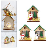 Maxbell Christmas Wooden Small House Ornament LED Lighted for Home Party New Year Santa