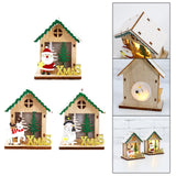 Maxbell Christmas Wooden Small House Ornament LED Lighted for Home Party New Year Santa