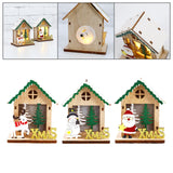 Maxbell Christmas Wooden Small House Ornament LED Lighted for Home Party New Year Santa
