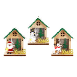Maxbell Christmas Wooden Small House Ornament LED Lighted for Home Party New Year Santa