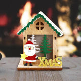 Maxbell Christmas Wooden Small House Ornament LED Lighted for Home Party New Year Santa