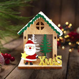 Maxbell Christmas Wooden Small House Ornament LED Lighted for Home Party New Year Santa