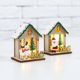 Maxbell Christmas Wooden Small House Ornament LED Lighted for Home Party New Year Santa