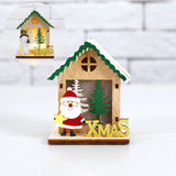 Maxbell Christmas Wooden Small House Ornament LED Lighted for Home Party New Year Santa
