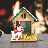 Maxbell Christmas Wooden Small House Ornament LED Lighted for Home Party New Year Christmas Elk