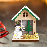 Maxbell Christmas Wooden Small House Ornament LED Lighted for Home Party New Year Christmas snowman