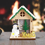 Maxbell Christmas Wooden Small House Ornament LED Lighted for Home Party New Year Christmas snowman