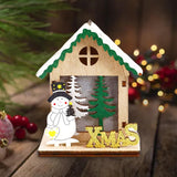 Maxbell Christmas Wooden Small House Ornament LED Lighted for Home Party New Year Christmas snowman