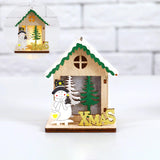 Maxbell Christmas Wooden Small House Ornament LED Lighted for Home Party New Year Christmas snowman