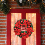 Maxbell Christmas Door Wreath Green Leaves Wreaths Ball Ornament for Holiday Red