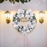 Maxbell Christmas Door Wreath Green Leaves Wreaths Ball Ornament for Holiday Argent