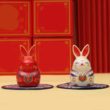 Maxbell Chinese Animal Lucky Rabbit Statue Small Bunny Figurine for Store Decor Red