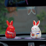 Maxbell Chinese Animal Lucky Rabbit Statue Small Bunny Figurine for Store Decor White