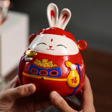 Maxbell Rabbit Piggy Bank Collection Sculpture Ornament for New Year Home Decoration red