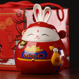 Maxbell Rabbit Piggy Bank Collection Sculpture Ornament for New Year Home Decoration red