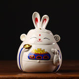 Maxbell Rabbit Piggy Bank Collection Sculpture Ornament for New Year Home Decoration white