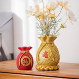 Maxbell Resin Flower Vase Blessed Bag Shape Sculpture Art Decor Centerpiece Figurine Red and Small