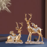 Maxbell Reindeer Lover Figurines Decoration Accents Resin Deer Statues for Fireplace Aureate