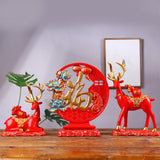 Maxbell Reindeer Lover Figurines Decoration Accents Resin Deer Statues for Fireplace Red