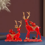 Maxbell Reindeer Lover Figurines Decoration Accents Resin Deer Statues for Fireplace Red