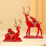 Maxbell Reindeer Lover Figurines Decoration Accents Resin Deer Statues for Fireplace Red