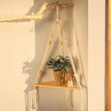 Maxbell Macrame Hanging Shelf Rack Corner Shelf Floating Shelf White for Bookshelf