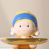 Maxbell Nordic Girl Figurine Statue Fruit Serving Plate Cosmetic Vanity Tray 18cmx17cmx21cm