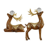 Maxbell 2 Pieces Reindeer Figurine Resin Craft Deer Statue for Cabinet Bedroom Decor Brown