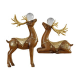 Maxbell 2 Pieces Reindeer Figurine Resin Craft Deer Statue for Cabinet Bedroom Decor Brown