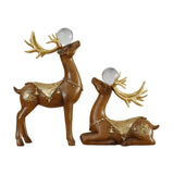 Maxbell 2 Pieces Reindeer Figurine Resin Craft Deer Statue for Cabinet Bedroom Decor Brown