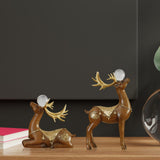Maxbell 2 Pieces Reindeer Figurine Resin Craft Deer Statue for Cabinet Bedroom Decor Brown