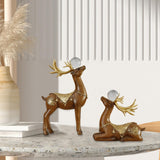 Maxbell 2 Pieces Reindeer Figurine Resin Craft Deer Statue for Cabinet Bedroom Decor Brown