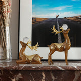 Maxbell 2 Pieces Reindeer Figurine Resin Craft Deer Statue for Cabinet Bedroom Decor Brown