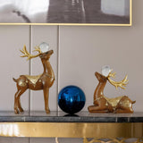 Maxbell 2 Pieces Reindeer Figurine Resin Craft Deer Statue for Cabinet Bedroom Decor Brown
