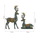 Maxbell 2 Pieces Reindeer Figurine Resin Craft Deer Statue for Cabinet Bedroom Decor Green