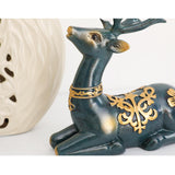 Maxbell 2 Pieces Reindeer Figurine Resin Craft Deer Statue for Cabinet Bedroom Decor Green
