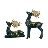 Maxbell 2 Pieces Reindeer Figurine Resin Craft Deer Statue for Cabinet Bedroom Decor Green