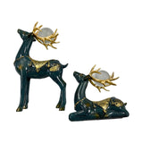 Maxbell 2 Pieces Reindeer Figurine Resin Craft Deer Statue for Cabinet Bedroom Decor Green
