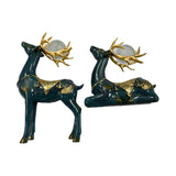 Maxbell 2 Pieces Reindeer Figurine Resin Craft Deer Statue for Cabinet Bedroom Decor Green