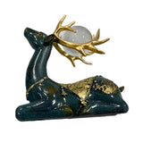 Maxbell 2 Pieces Reindeer Figurine Resin Craft Deer Statue for Cabinet Bedroom Decor Green