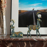 Maxbell 2 Pieces Reindeer Figurine Resin Craft Deer Statue for Cabinet Bedroom Decor Green