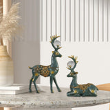 Maxbell 2 Pieces Reindeer Figurine Resin Craft Deer Statue for Cabinet Bedroom Decor Green