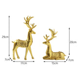 Maxbell 2Pcs Reindeer Figurines Animal Ornament Deer Statues for Bookcase Decoration Aureate
