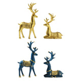 Maxbell 2Pcs Reindeer Figurines Animal Ornament Deer Statues for Bookcase Decoration Aureate