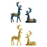 Maxbell 2Pcs Reindeer Figurines Animal Ornament Deer Statues for Bookcase Decoration Aureate