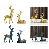 Maxbell 2Pcs Reindeer Figurines Animal Ornament Deer Statues for Bookcase Decoration Aureate