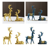 Maxbell 2Pcs Reindeer Figurines Animal Ornament Deer Statues for Bookcase Decoration Aureate