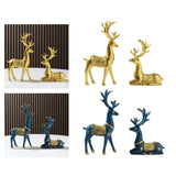 Maxbell 2Pcs Reindeer Figurines Animal Ornament Deer Statues for Bookcase Decoration Aureate