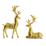 Maxbell 2Pcs Reindeer Figurines Animal Ornament Deer Statues for Bookcase Decoration Aureate