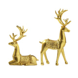 Maxbell 2Pcs Reindeer Figurines Animal Ornament Deer Statues for Bookcase Decoration Aureate